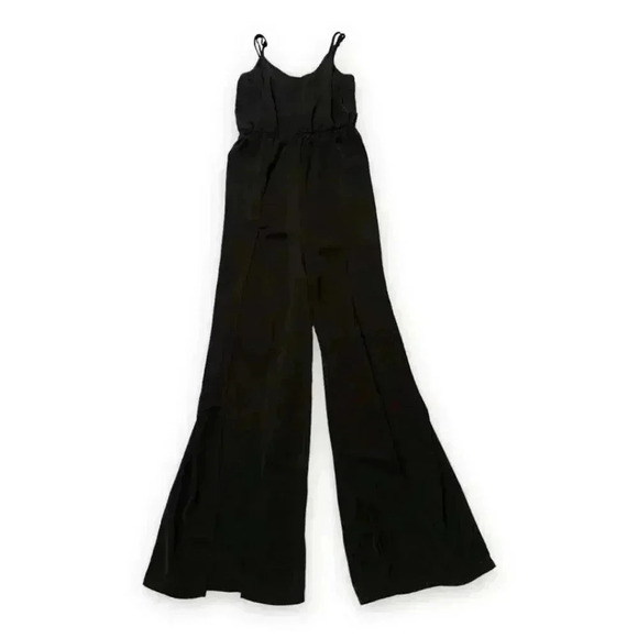 NUDE Pants - NUDE Wide-Leg Black High Leg Slits Sleeveless V-Neck Empire Waist Jumpsuit